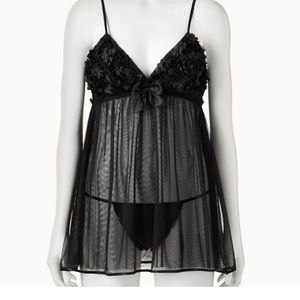 Flora Nikrooz Black Bellflower Babydoll Set